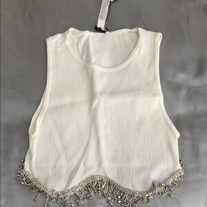 Fashion Nova White Crop Top with Beaded Hem